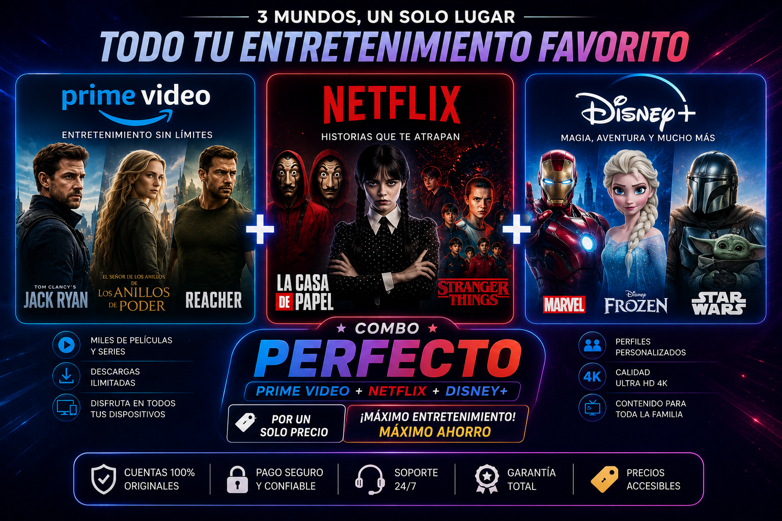 🎬 Prime Video + Netflix + Disney+ 🍿